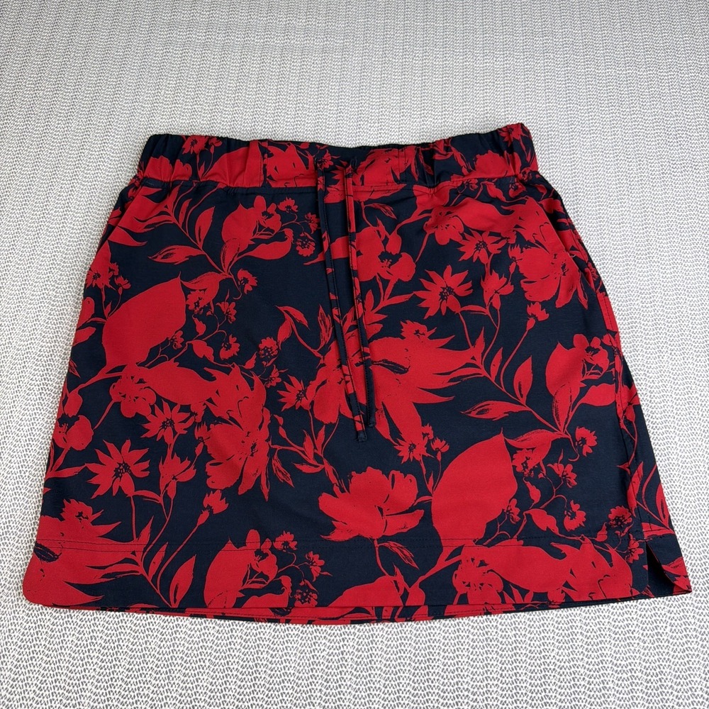 J Jill Fit Women's Skort Size S Red Black Floral Pull On Stretch Golf